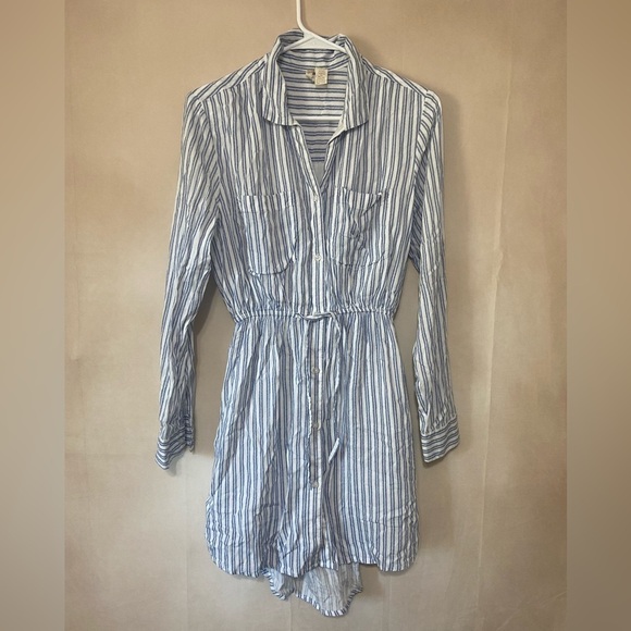 Japna Dresses & Skirts - Japna women's S long sleeve tie waist stripe shirt dress w/ pockets EUC